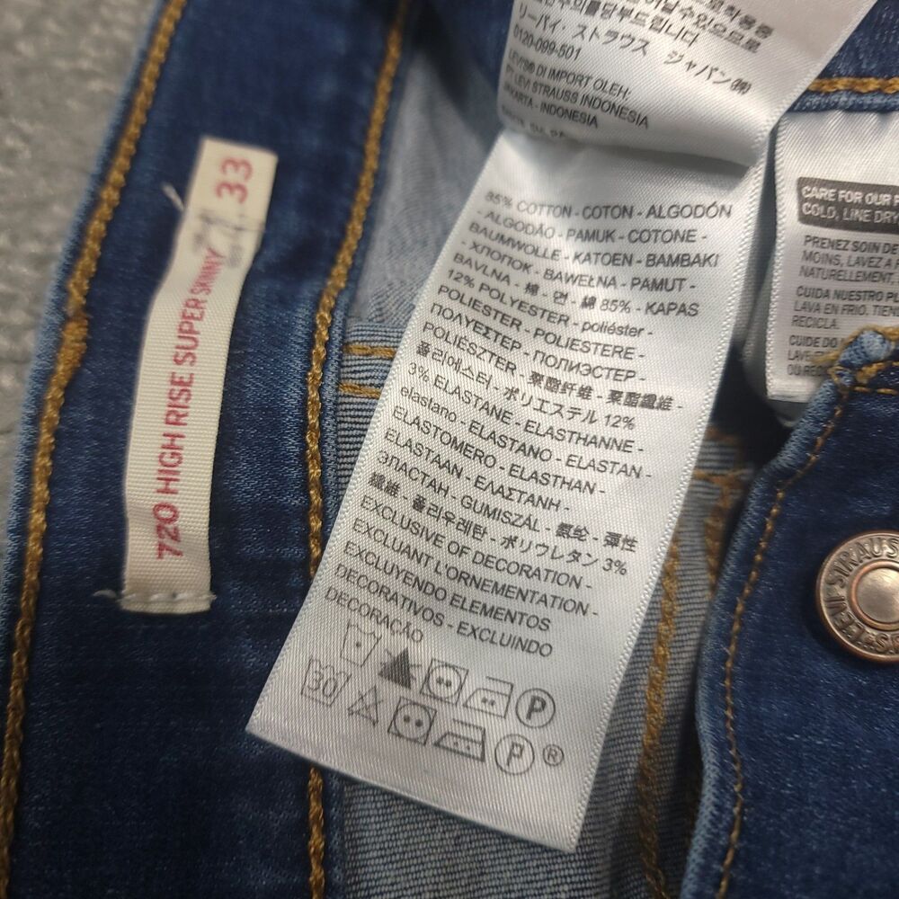 Levi's 720 High Rise Super Skinny Womens 33 Jeans Stretch Blue Denim (34x27) - Picture 10 of 12
